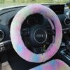 Rainbow Fuzzy Steering Wheel Cover
