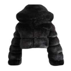 Black Crop Faux Fur Coat