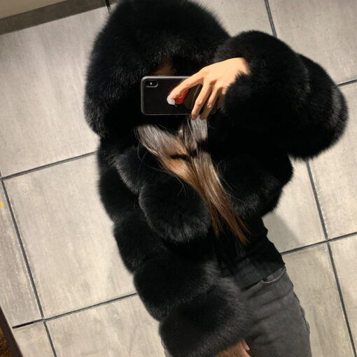 black faux fur fluffy coat