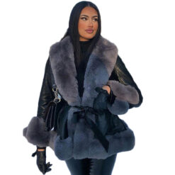 grey-short-faux-fur-leather-coat