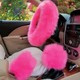 pink fluffy steering wheel cover