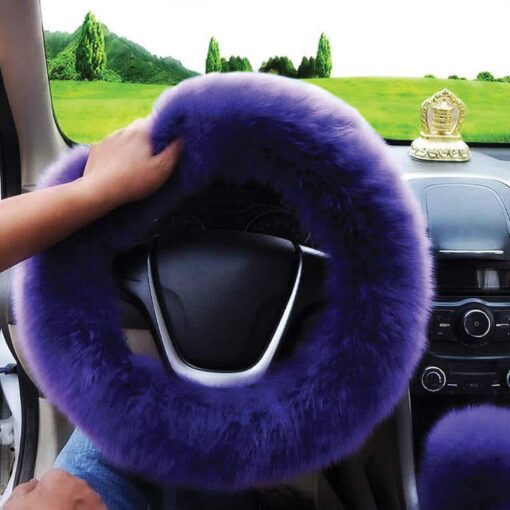 purple fluffy steering wheel cover