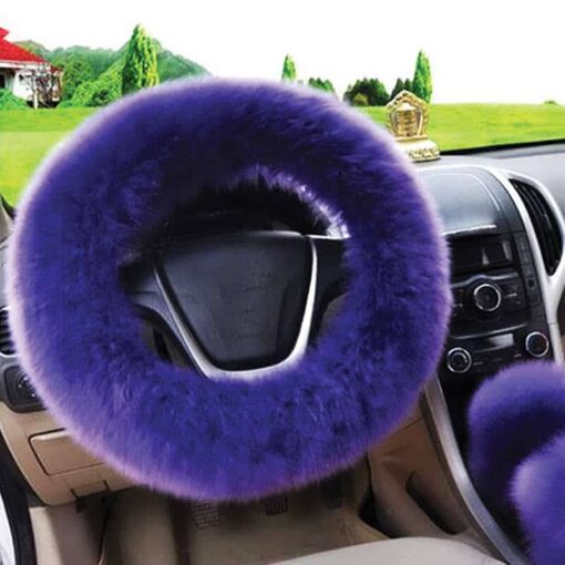 purple fluffy steering wheel cover