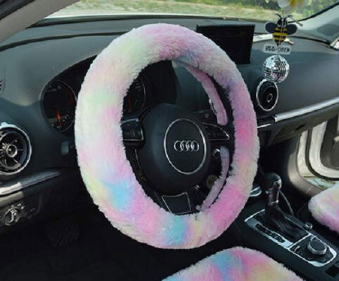 rainbow fuzzy steering wheel cover